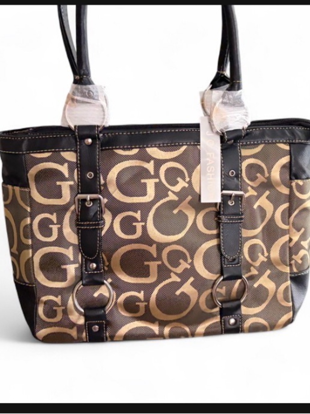 Monogram Pattern Tote Bag in Brown and Black